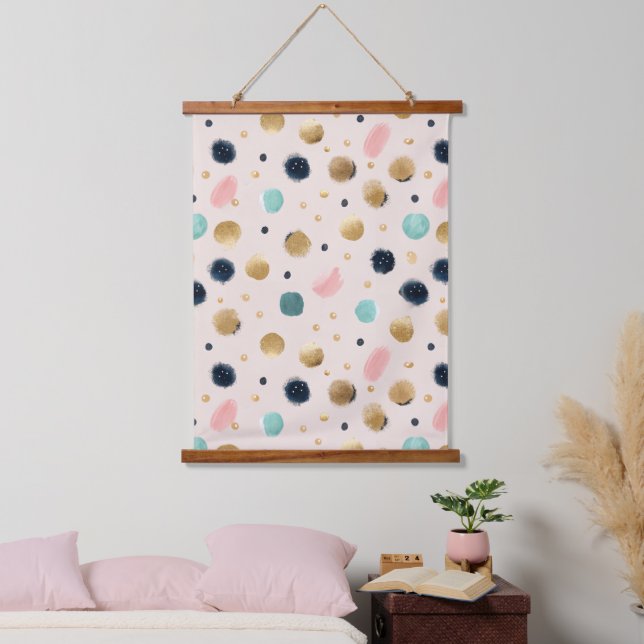Abstract Gold & Colourful Brushstroke Circle Hanging Tapestry (Bedroom)