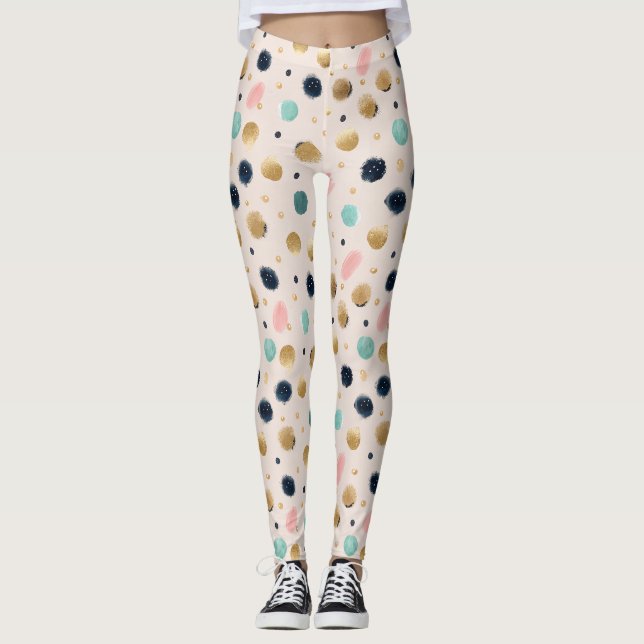 Abstract Gold & Colourful Brushstroke Circle Leggings (Front)