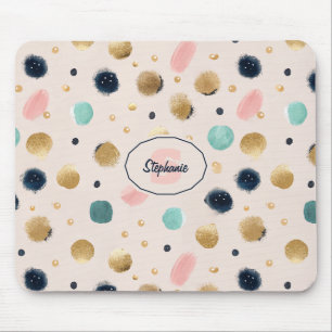 Abstract Gold & Colourful Brushstroke Circle Mouse Pad