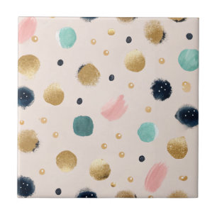 Abstract Gold & Colourful Brushstroke Circle Tile