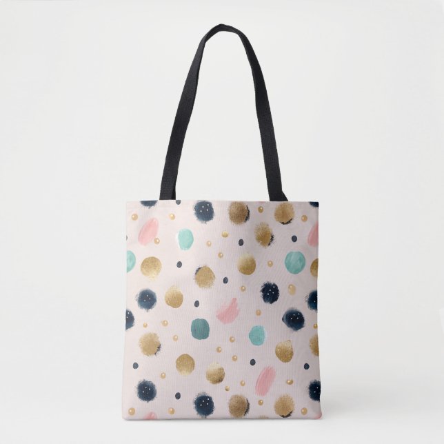 Abstract Gold & Colourful Brushstroke Circle Tote Bag (Front)