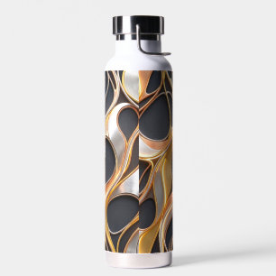 Abstract Gold Copper Silver Metallic Swirl Art Water Bottle