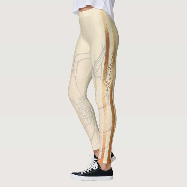 Abstract Gold Creme Floral Leggings (Left)