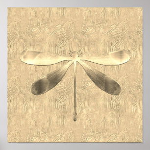 Abstract Gold Dragonfly Collage Poster