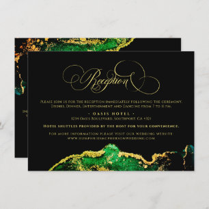 Abstract Gold Emerald Green Reception Directions  Enclosure Card