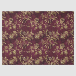 Abstract Gold Flowers on Red Decoupage Tissue Paper