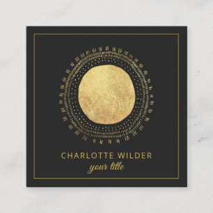 Abstract Gold Foil Circle Square Black Business Card