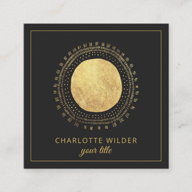 Abstract Gold Foil Circle Square Black Square Business Card (Front)