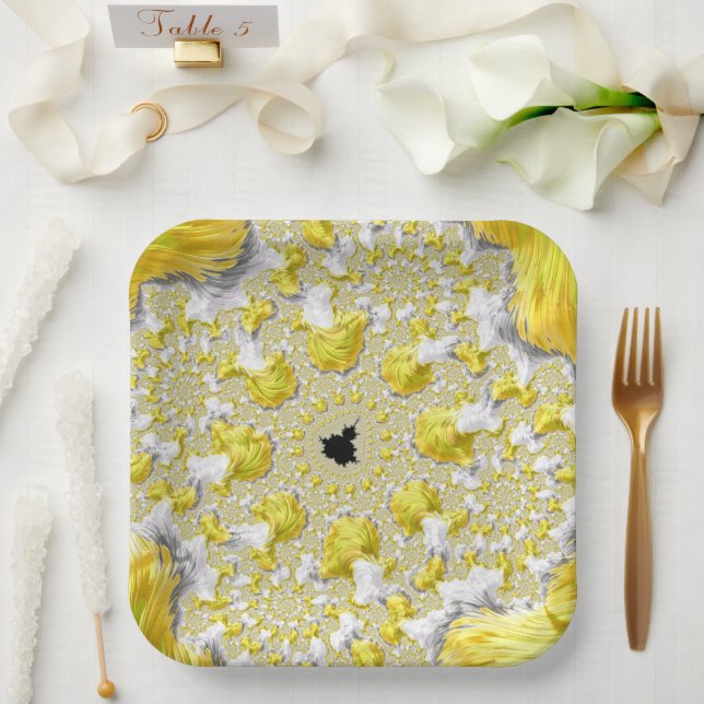 Abstract Gold Fractal Paper Plate (Wedding)