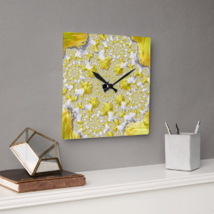 Abstract Gold Fractal Square Wall Clock