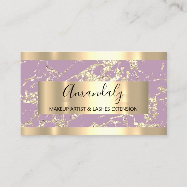 Abstract Gold Frame Modern Marble Pink Lavender Business Card (Front)