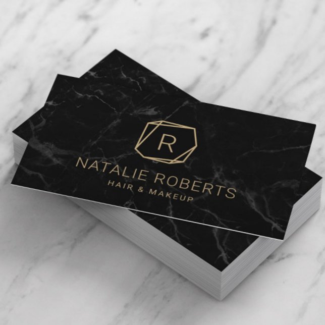 Abstract Gold Geometric Logo Modern Black Marble Business Card (Creator Uploaded)