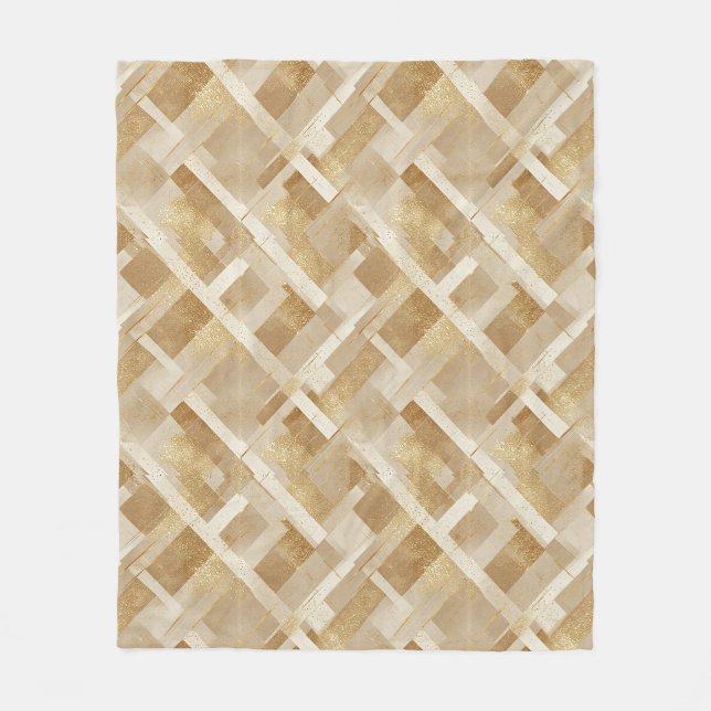 Abstract Gold Geometric Pattern with Metallic Fleece Blanket (Front)