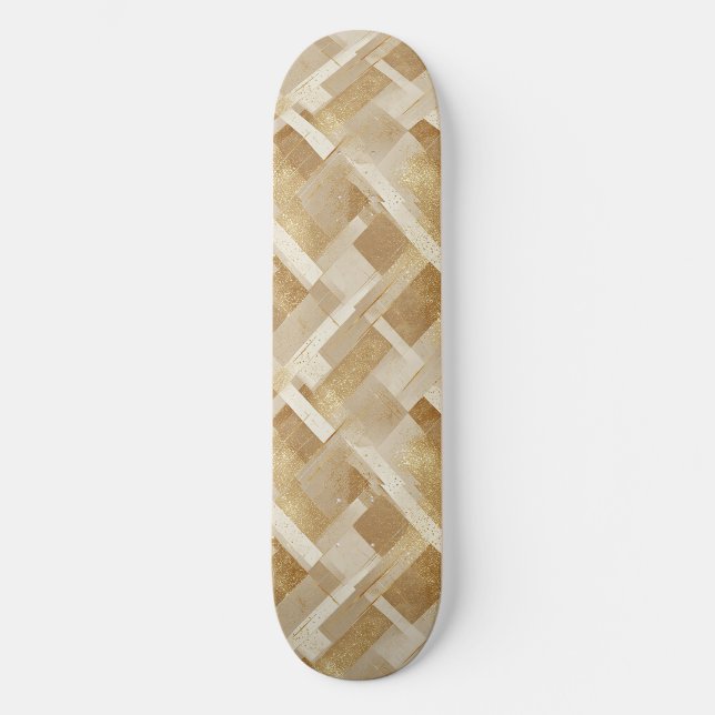 Abstract Gold Geometric Pattern with Metallic Skateboard (Front)