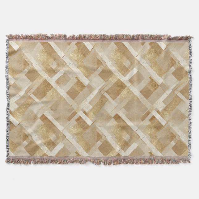 Abstract Gold Geometric Pattern with Metallic Throw Blanket (Front)