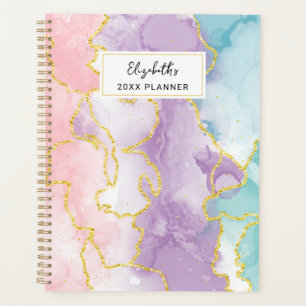Abstract Gold Glitter Marble Custom Name 2026 Planner