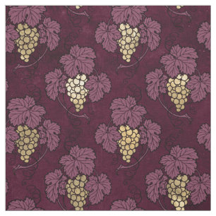 Abstract Gold Grapes and Leaves on Wine Color Fabric