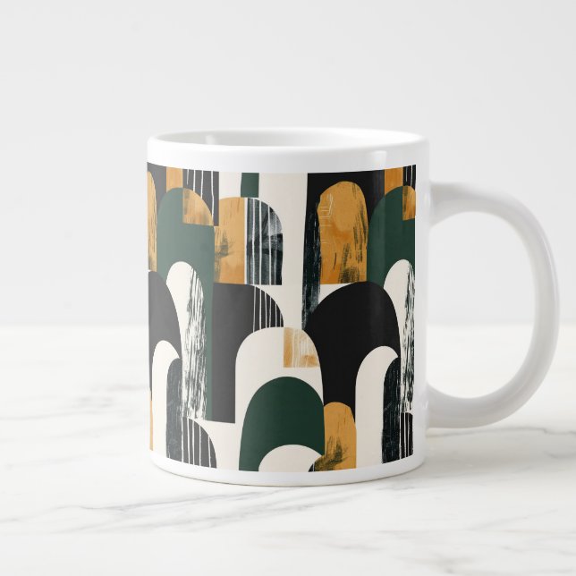Abstract Gold Green Black and White Large Coffee Mug (Right)