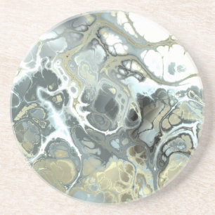 Abstract Gold & Grey Marble Stone Fluid Texture Coaster