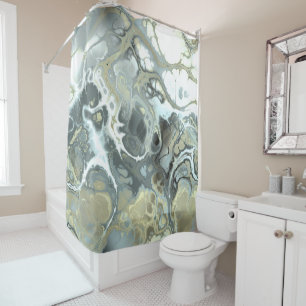 Abstract Gold & Grey Marble Stone Fluid Texture Shower Curtain