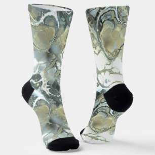 Abstract Gold & Grey Marble Stone Fluid Texture Socks