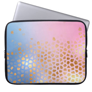 Abstract gold honeycomb on blue pink gradient colo laptop sleeve