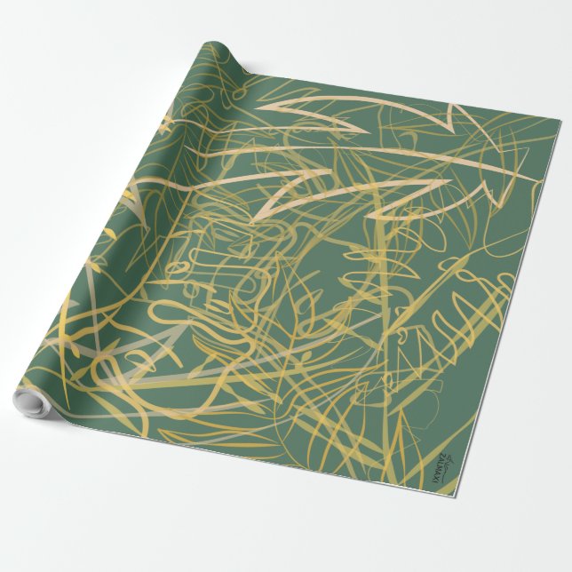 Abstract Gold Leaf Green Background Wrapping Paper (Unrolled)