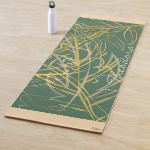 Abstract Gold Leaf Green Background Yoga Mat