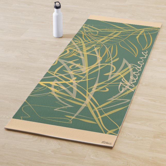 Abstract Gold Leaf Green Background Yoga Mat (In Situ)