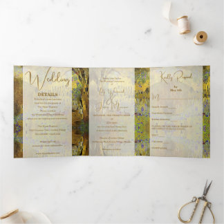 Abstract Gold Leaf Wedding Tri-Fold Invitation