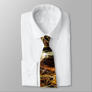 Abstract Gold Light Swirl Black Neck Tie