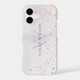 Abstract Gold Lilac Brush Stoke Monogram Glitter