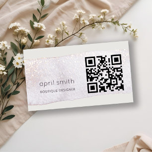 Abstract Gold Lilac Brush Stoke Watercolor QR Code Business Card