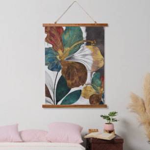 Abstract Gold Line Floral Art with Bold Petals Hanging Tapestry