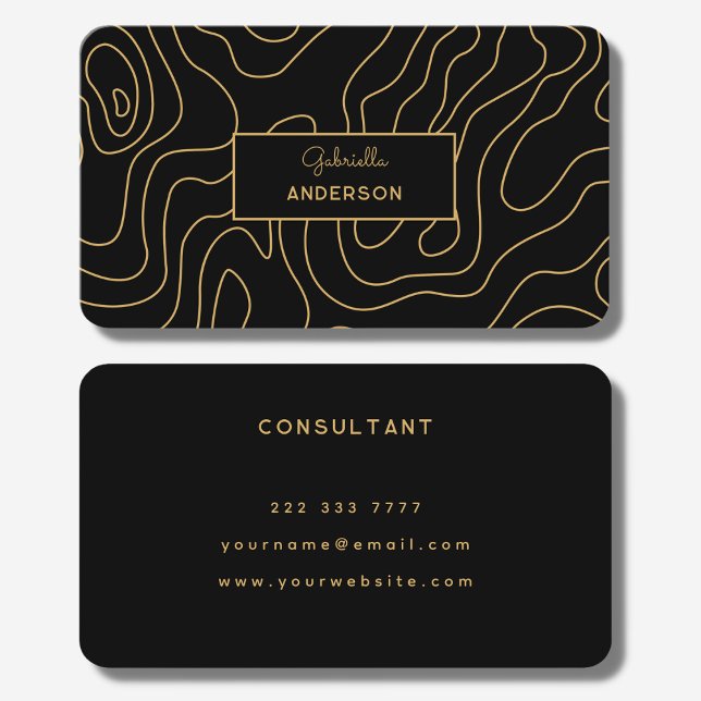 Abstract Gold Line Pattern Monogram Script Name Business Card (Creator Uploaded)