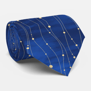 Abstract Gold Lines and Dots on Blue Tie