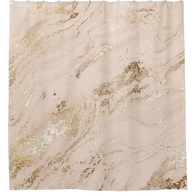 Abstract gold marble with glitter waves shower curtain (Front)
