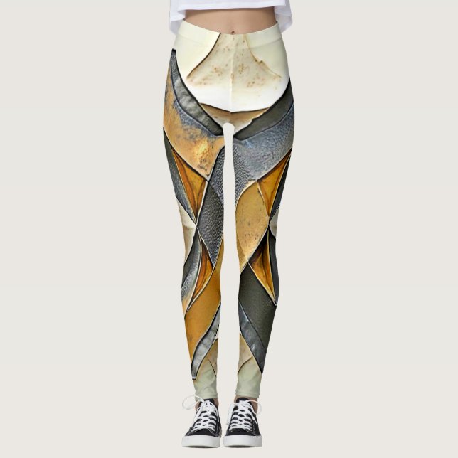 Abstract Gold Metal Design Leggings (Front)