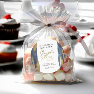 Abstract Gold Navy Blue Couples Shower thank you Classic Round Sticker