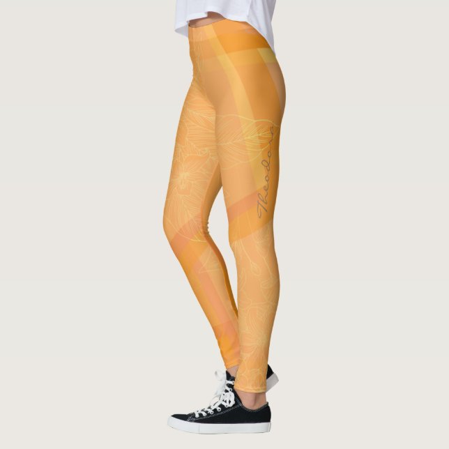 Abstract Gold Orange Floral Leggings (Left)