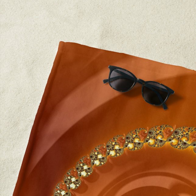 Abstract Gold Orange Gradient Spiral Fractal Beach Towel (In Situ)