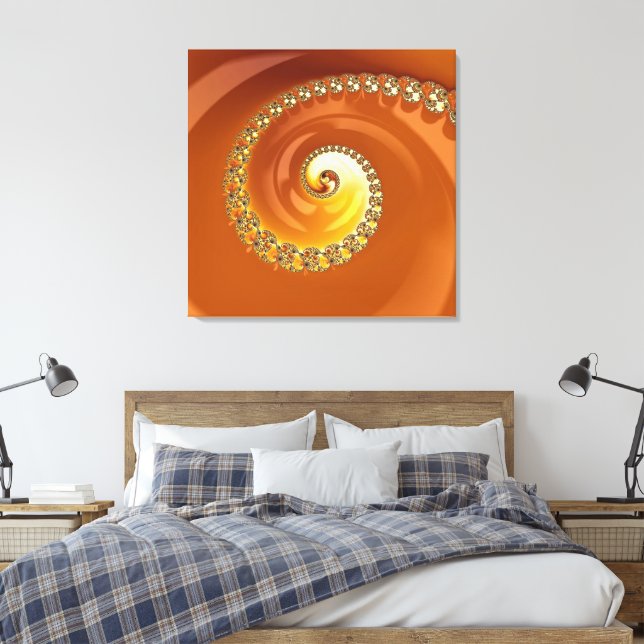 Abstract Gold Orange Gradient Spiral Fractal Canvas Print (Insitu(Bedroom))