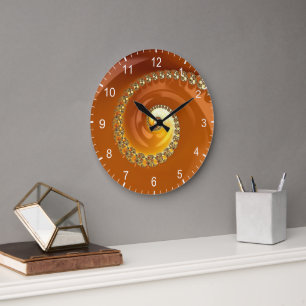 Abstract Gold Orange Gradient Spiral Fractal Large Large Clock