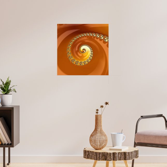 Abstract Gold Orange Gradient Spiral Fractal Poster (Living Room 3)