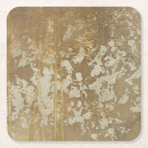 Abstract Gold Painting with Silver Speckles Square Paper Coaster