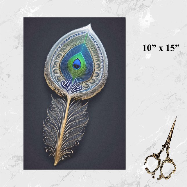 Abstract Gold Peacock Feather Illustration Small Tissue Paper (Creator Uploaded)