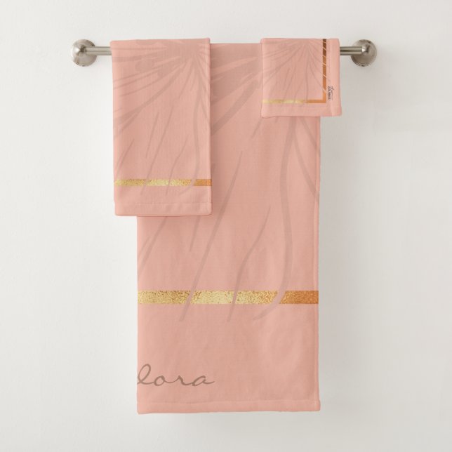 Abstract Gold Pink Floral Bath Towel Set (Insitu)