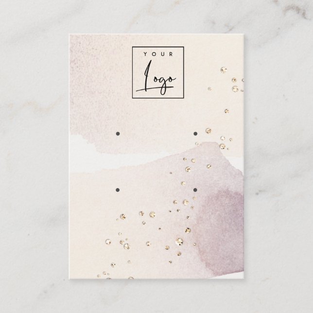 Abstract Gold Purple Logo 2 Earring Stud Display Business Card (Front)