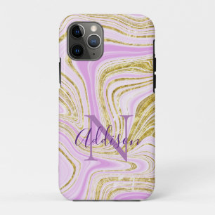 Abstract Gold Purple Swirl Monogram Stylish Case-Mate iPhone Case