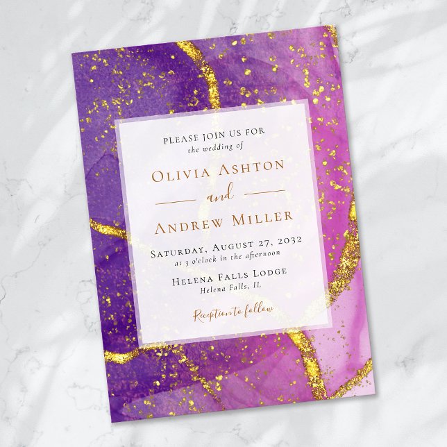 Abstract Gold Purple Unique Wedding Invitation (Creator Uploaded)